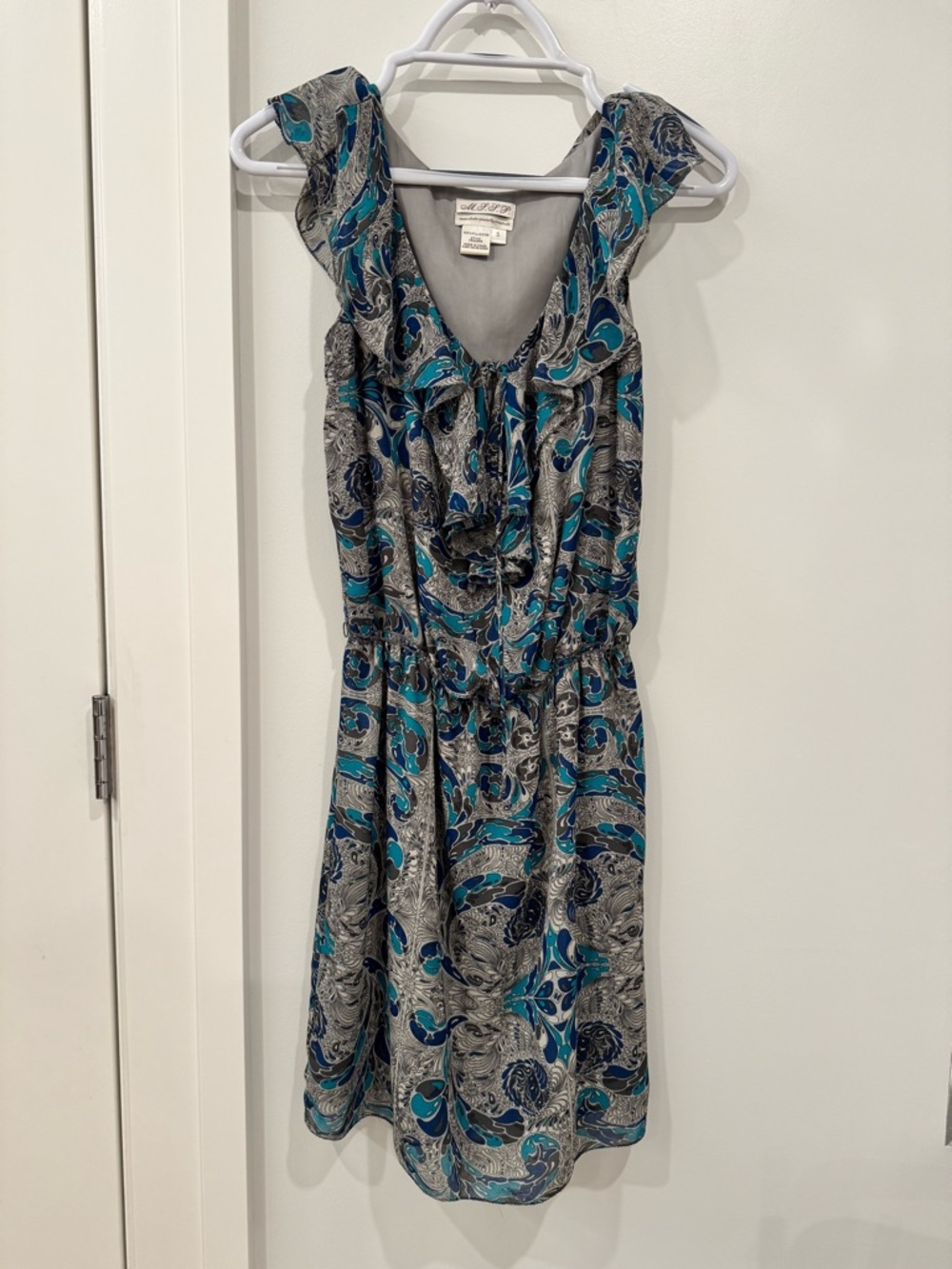 Max Studio Teal & Gray Ruffle V-Neck Mini Dress